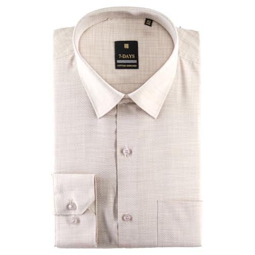 Image of 7-DAYS Premium Men's Formal Shirts - Cotton Rich, Textured Self-Design, Full Sleeve, Regular Fit, Wrinkle Resistant, with Pocket - Perfect for Office