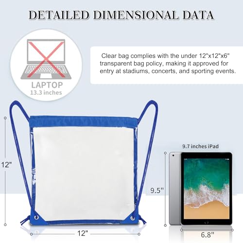 Image of Clear Drawstring Bags for Stadium Events, 12x12 Small Clear Backpack,Concerts, Work, Festivals and Sporting Events Transparent Bag, 2Pack, Blue