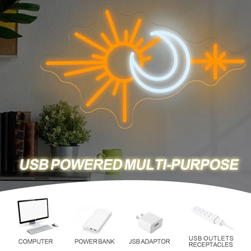 Sun and Moon Neon Sign, Boho Celestial LED Light for Bedroom or Living Room by DUOLIYBC - Used condition - Image 5
