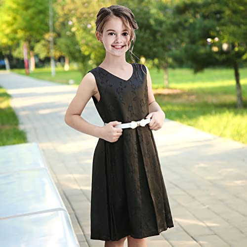 Sunny Fashion Girls Dress Navy Blue Flower Belt Vintage Party Size 6-143