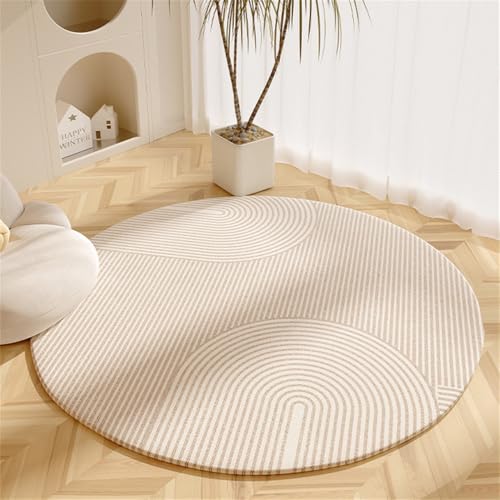 Hearda Grand tapis rond simple en peluche courte antidérapante pour salon, couloir, chambre à coucher, cuisine, 60/80/100/120 cm, beige 1,60 cm