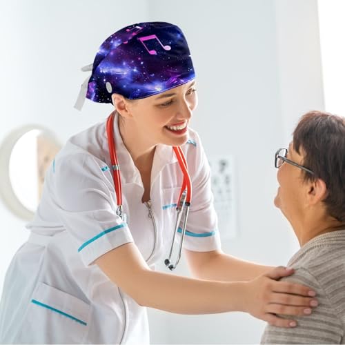 Image of Women's Working Caps Bouffant Surgical Cap with Bow Scrunchies Little Daisy Art Paint Ponytail Holder Tie Back Scrub Hat