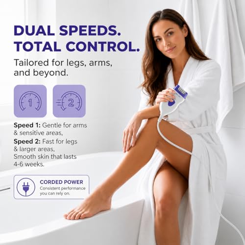 Image of Epilady Speed Corded Epilator - Hair Removal Epilator for Women and Men, Hair Remover for Arms, Legs, Underarms, Bikini Area, and Face, Two Speeds, White /Red