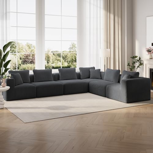 Image of Novilla 141 inch Modular Sectional Sofa, L Shape Plush Sectional Couch, Modern Cloud Design with Smarts Coil Support, Boneless Couch for Large Living Room Apartment, No Assembly Required, Dark Gray