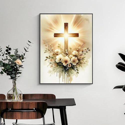 Image of MjhRcll Crucifixion Stamped Cross Stitch Kits, Cross Stitch Ornament Kits for Adults Beginners, Counted Embroidery Needlepoint Kits Home Decor 12x16 Inch
