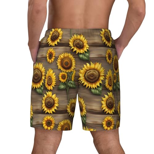 Sunflowers On Wooden Print Men Stylish Functionality Swim Trunks Breathable Beach Shorts Surfing Gym Fishing4