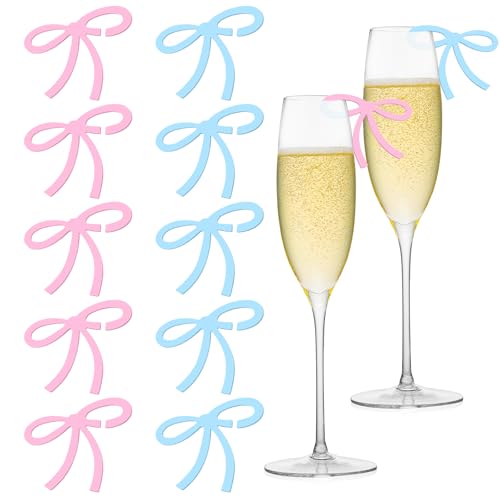 10 pcs Acrylic Bow Wine Glass Charms Bow wine Drink Markers for Parties, Weddings, Pink & Blue Bar Accessories (Pink & Blue)