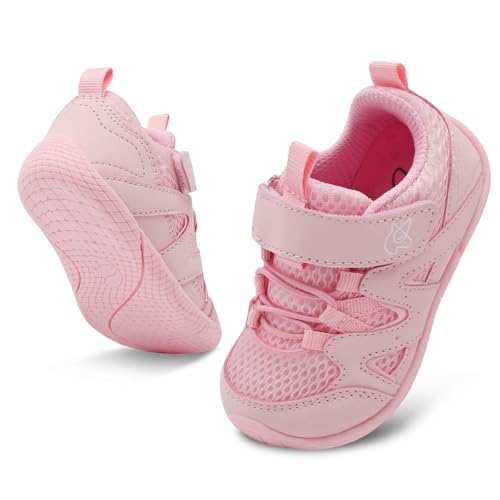 JIASUQI Baby Shoes Boys Girls First Walking Shoes Non-Slip Breathable Toddler Shoe Infant Lightweight Casual Sneakers(Pink 143,Size 5-5.5)