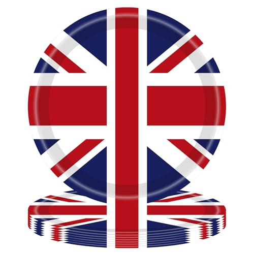 32pcs British Paper Plates 7' Disposable Britain UK England Flag Birthday Party Paper Plate British...