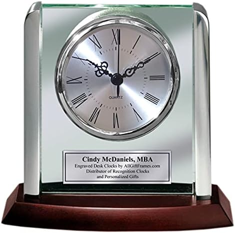 AllGiftFrames Engraved Clock with Silver Post Suspended on Acrylic Silver Engraving Plate Personalized Retirement Wedding Gift Employee Recognition Award Anniversary Service Employee Coworker Retire