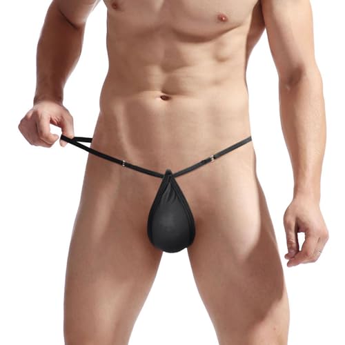 Men's Adjustable G-String Thong Underwear, Sexy Ice Silk Transparent T-Back Panties4