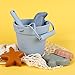 BLUE GINKGO Modern Baby Sand Toys | Travel Friendly | Silicone Bucket, Shovel, 4 Molds, Beach Bag for Toddlers, Kids - Blue