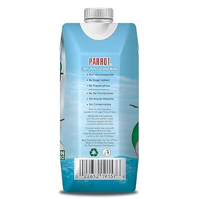 Parrot 100% Pure coconut water 11.10 fl oz 100% Juice Refreshing Coconut Taste Natural Essential Plant Based Non-GMO Electrolytes Antioxidant Low Calorie Hydrating(Pack of 12)