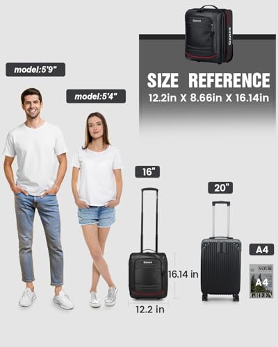 Gonex Waterproof Underseat Carry on Luggage with Wheels, 16 inch PVC Small Wheeled Travel Luggage for Airline, Rolling Overnight Weekender Suitcase for Men Women 30L, Black2