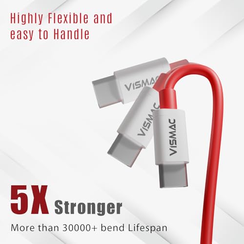 Image of Vismac 80W Fast Charging USB A to Type C Cable | Turbo Charge & Data Sync | Tangle-Free Design | Compatible with All Type-C Smartphones & Tablets | 1M (Red)