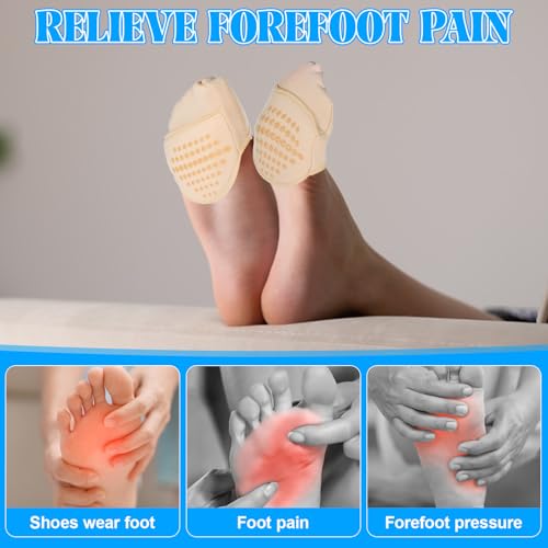 Image of Ball of Foot Cushion Socks for Women, 4 Pairs Women's Toe Cover with Padding, Toe Topper Liner Socks No Show Half Socks with Sponge Cushion (2 Black, 2 Beige)