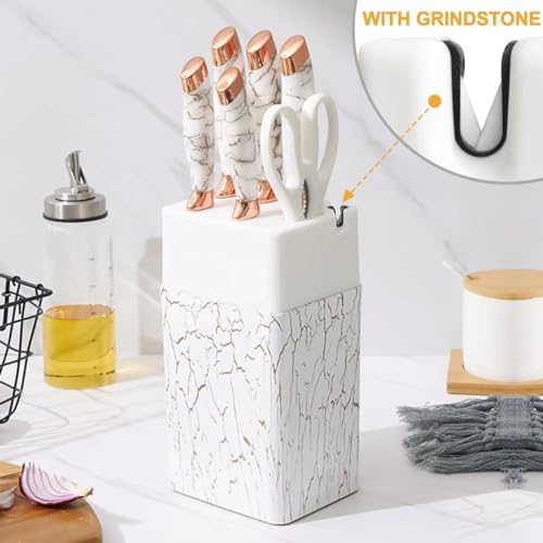 Kitchen Knife Set - 6 Piece Knife Set with Block .Stainless Steel Knivese with Chef, Bread Knife, Kitchen Scissors for Cutting Meat/Vegetables/Fruit.(White) - Image 3