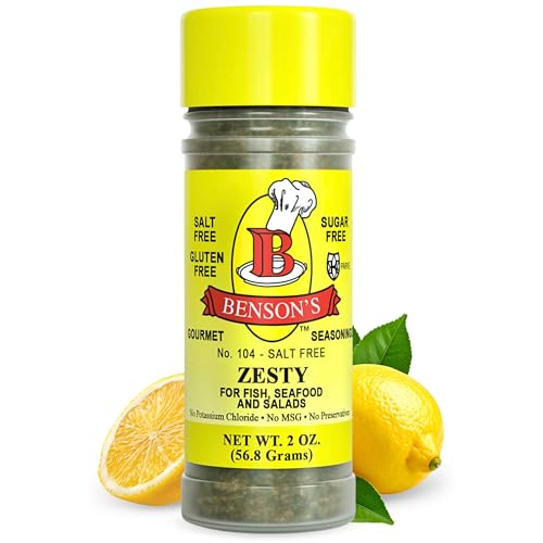 Bensons Zesty Lemon No Salt Seasoning - Sugar-Free, Gluten-Free, No MSG, No Preservatives, No Potassium Chloride - 11 Herb & Spice Salt Substitute Blend, 2 oz Shaker Bottle