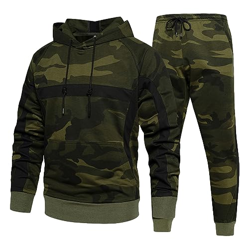 Jamron Homme Ensemble de Survêtement Camouflage 2 Pièces Sweats à Capuche et Pantalon de Jogging Vêtements de Sport Décontracté Vert Armée XL