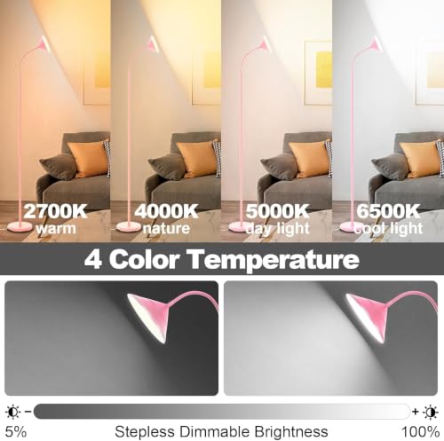 Image of Yikuneng Dimmable LED Floor Lamp, Super Bright Reading Lamps Floor Standing lamp with Remote & Touch Control, Stepless Dimming & 2700K-6500K Color Temperature, for Living Room Bedroom Office, Pink