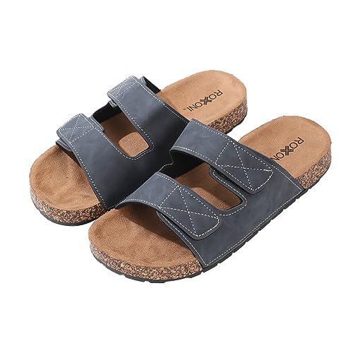 Roxoni Men's Dual Velco Straps Suede Covered Moulded Faux Cork Midsole Eva Rubber Sole