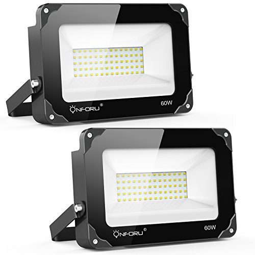 Onforu 2 Pack 60W LED Flood Light, 6000lm Super Bright LED Floodlight, IP65