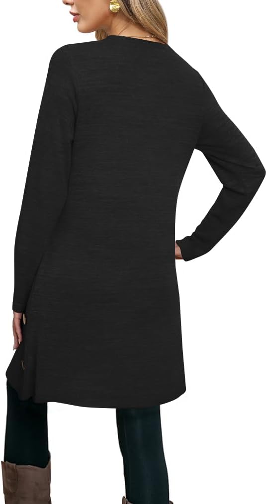 Poetsky Womens Tunic or Tops to Wear with Leggings Long Sleeve Side Buttons Swing Casual Long Shirts with Pockets S-3XL - Image 2