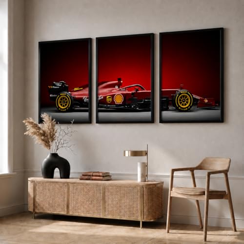 Image of HOMESY Sports Car Framed Posters Gift Items for Boys Room | Wall Decoration for Bedroom Living Room Office Gaming Room Decor | F1 Car Poster with Frame for Wall Decor Set Of 3 Size (10x13 inch, BLACK)