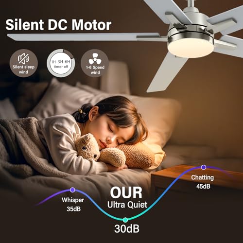 Image of 60 Inch Brushed Nickel Ceiling Fans with Lights, Large Ceiling Fan