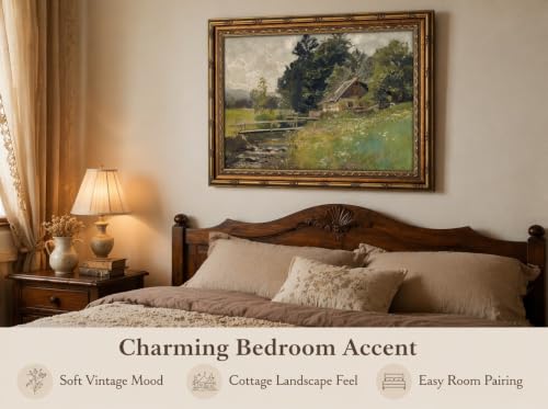 ApexBlume Vintage Gold Framed Landscape Wall Art Riverside Houses Prints - image 7