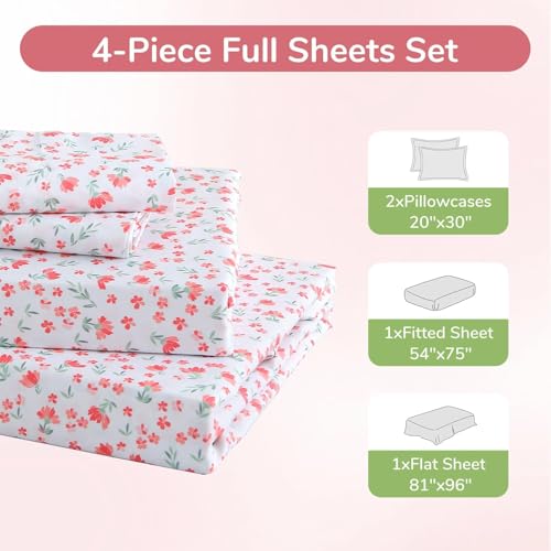 Image of MUXHOMO Full Size 4 Piece Sheet Set, Soft Breathable Bed Sheet Set for Bedroom with Deep Pocket Up to 16 inch, Wrinkle-Free & Cooling Bedding for Oeko-TEX Certified - Rose Bloom