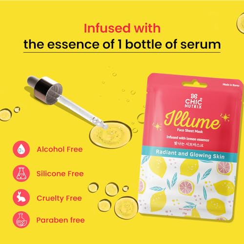 Image of Chicnutrix - Collagen & Vitamin C Korean Sheet Mask | 25g (Pack of 5 Face Mask) | Instant Brightening & Glow | With Niacinamide & Hyaluronic Acid | All Skin Types