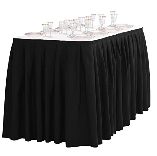 Linentablecloth 21 Ft. Accordion Pleat Polyester Table Skirt Black #TOP2