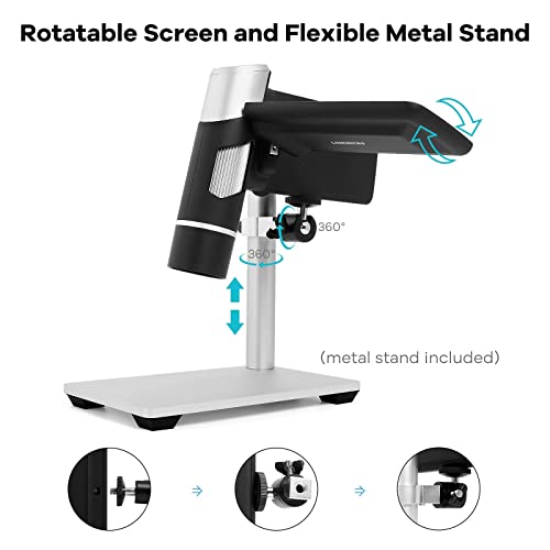 Image of LM203 Handheld LCD Digital Microscope with Metal Stand, 4 inch 200X Portable USB Digital Microscope Kit for Adults and Kids, 8 LED, Compatible Windows Mac 32G SD Card