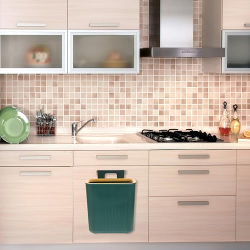 Caneca de basura colgante verde pequeña para cocina miniatura 6