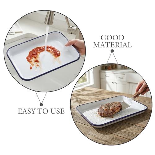 Bandeja rectangular de esmalte blanco Zerodeko para hornear juego de 2 piezas resistente 4