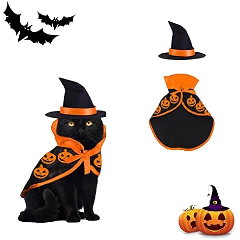 May Huang Halloween Pet Costumes, 2 Pieces Pet Vampire Cape & Hat Costume, Pumpkin Motif Pet Cosplay Clothing, Suitable for Small Dogs and Cats Cover