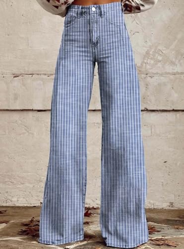Women Y2k Striped Bell Bottom Jeans High Rise Boyfriend Denim Pants Retro Wide Leg Stretchy Bootcut Flare Jeans2