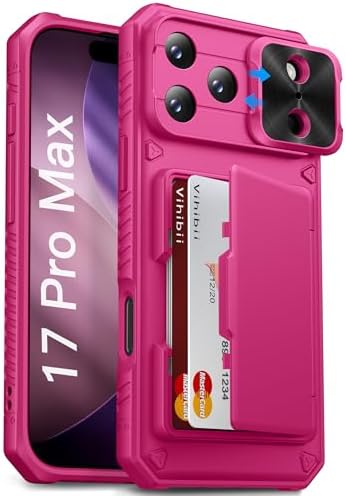Vihibii for iPhone 17 Pro Max Case Wallet, Card Holder (4 Cards), Hot Pink