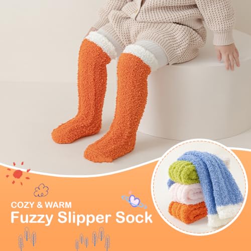 Kid Fuzzy Knee High Socks Toddler Boys Grils Cozy Slipper Socks Soft Baby Winter Long socks4