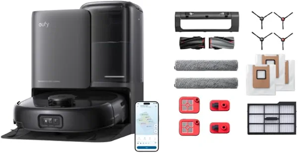 eufy E25 Omni Robot Vacuum and Mop Combo,HydroJet System, 20,000Pa Turbo Suction, Zero-Tangle Design, Auto-Empty & Self-Cleaning All-in-One Station + Official Replacement Parts Kit