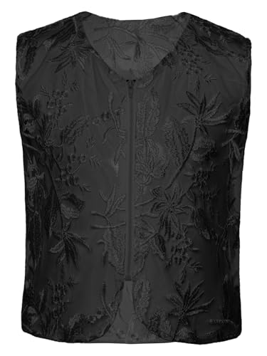 ACSUSS Kids Girls Elegant Floral Lace Embroidered Vest Zipper Mesh Sheer Cardigans for Formal Dress Cover Ups