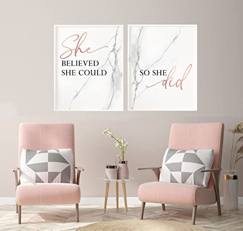 NATVVA She Believed She Could So She Did Wall Art Poster Canvas P...