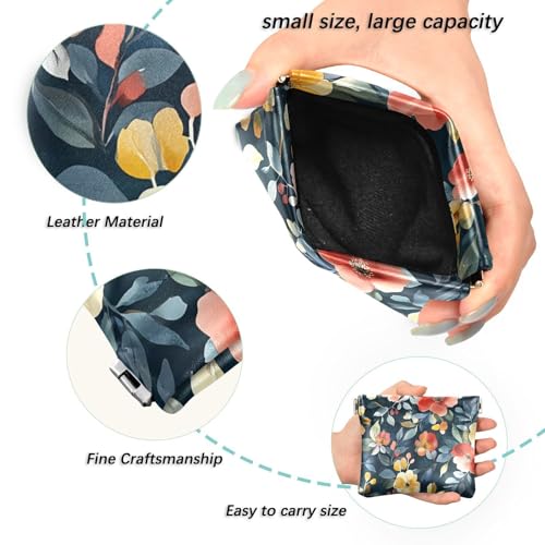 Watercolor Colorful Flower Squeeze Coin Purse, Leather Coin Purse, Mini Wallet, Compact and Portable, Unisex2