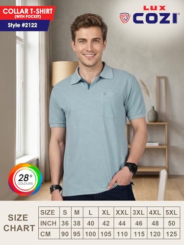 Image of Lux Cozi Men's Half Sleeve Soild Casual Regular Fit T-Shirt with Chest Pocket | Polo Tshirt for Men