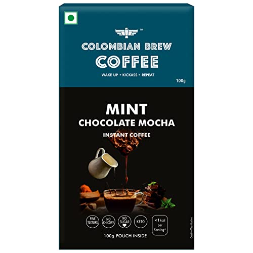 Image of COLOMBIAN BREW COFFEE Mint Chocolate Mocha Instant Coffee Powder, No Sugar Vegan - Box,100 Gram