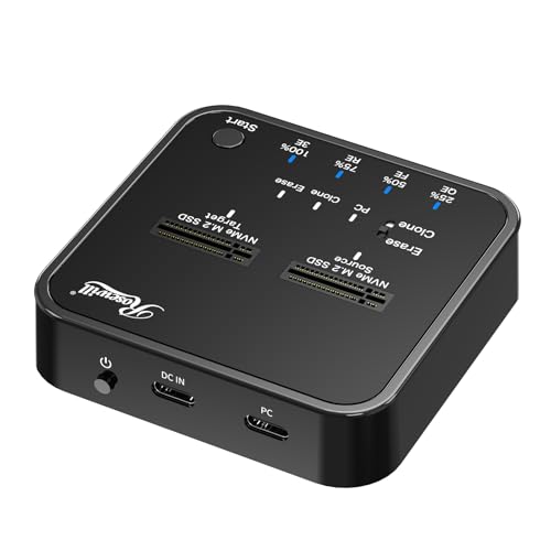 Image of Rosewill M.2 NVMe Cloner + Eraser, M.2 Duplicator Dual Bay NVMe Enclosure, Tool-Free 20Gbps USB3.2 Gen 2X2 SSD to USB Adapter M.2 Docking Station for M Key PCIE NVMe SSD Reader, Offline Clone & Erase