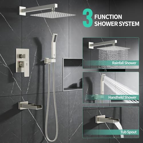 Image of SR SUN RISE 10'' All-Metal Shower System with Tub Spout Handheld Sprayer