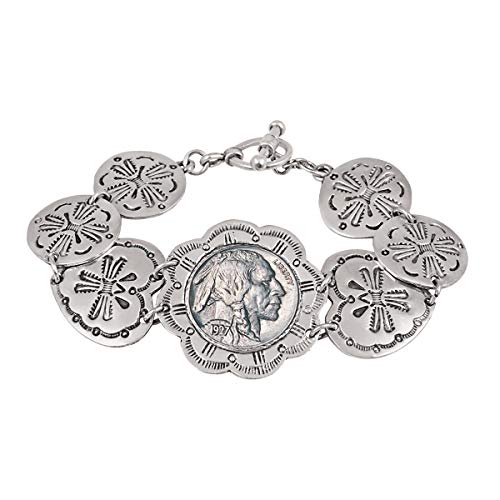 Buffalo Nickel Toggle Bracelet | 7.5 Inch Silvertone Pewter Western