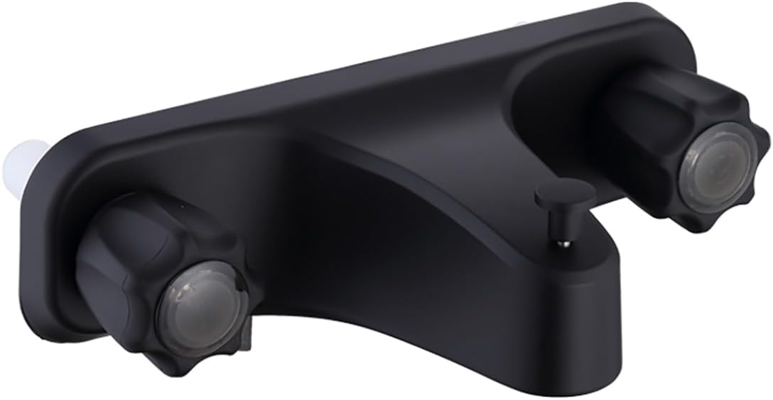 Mobile Home RV Tub Shower Center-Set Faucet, 8 inch, 2-Handle, Chrome with Clear Acrylic Handles (BLACK)